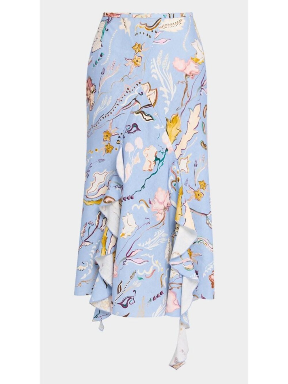 DOROTHEE SCHUMACHER floral power printed ruffle linen midi skirt blue size 1